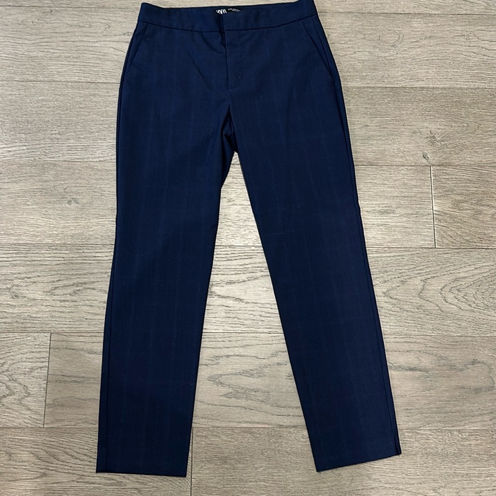 NWOT Zara Navy Plaid Trouser Pants